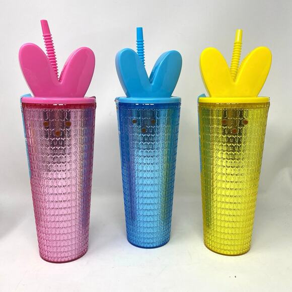 Complete set of PEEPs bunny double wall tumblers blue pink yellow 24 oz BPA free - Picture 1 of 10